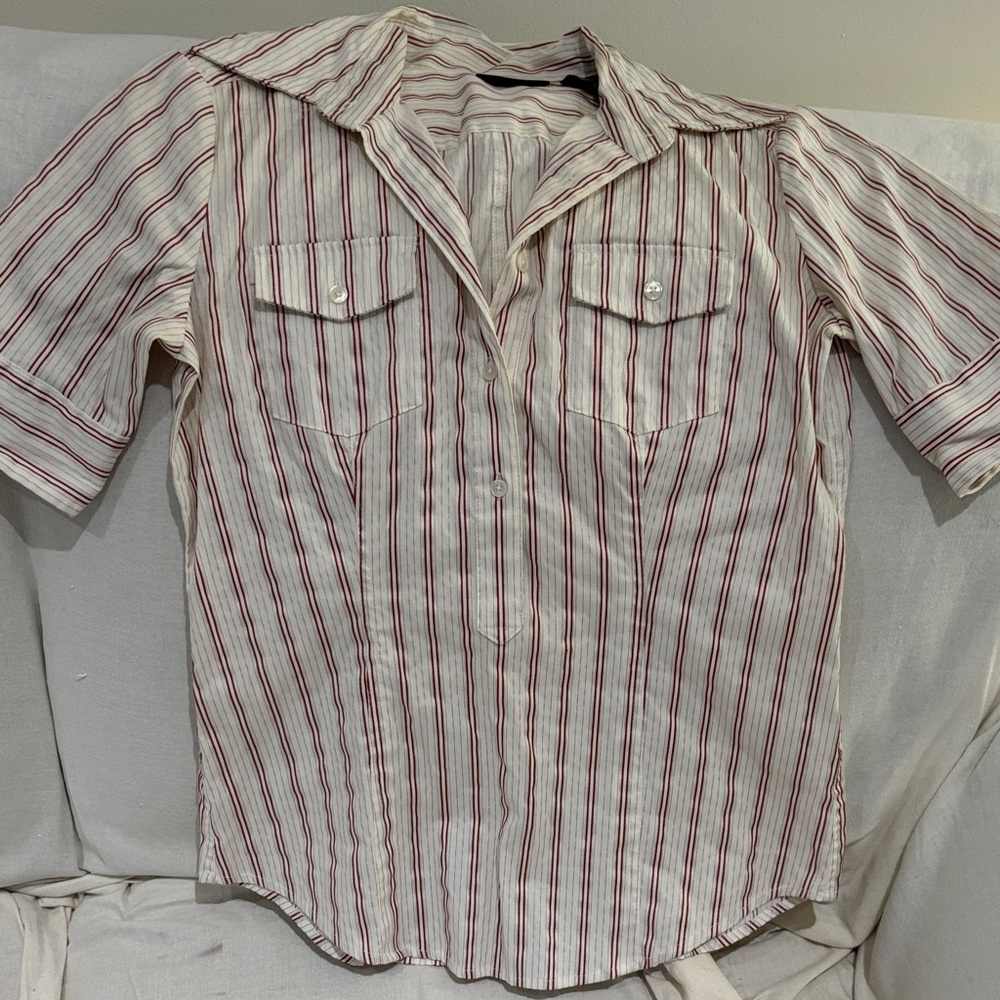 New York & Company Red and White Striped Button Down Shirt